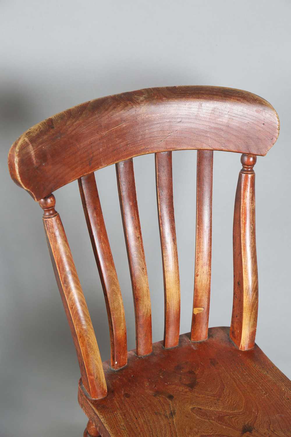 A set of four late 19th century ash and beech comb back kitchen chairs, height 89cm, width 47cm, - Image 7 of 12