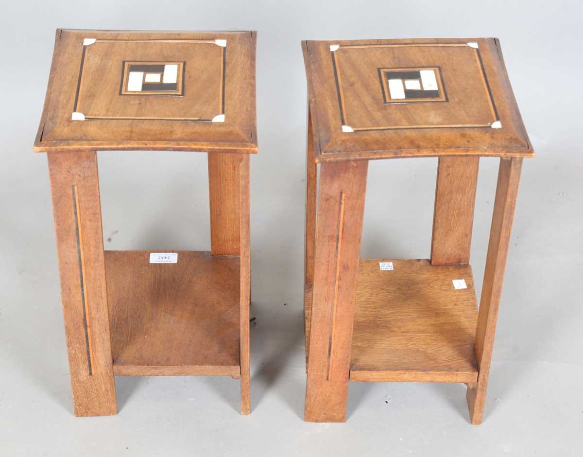 A pair of early 20th century Arts and Crafts walnut two-tier occasional tables, both stamped ' - Image 8 of 11