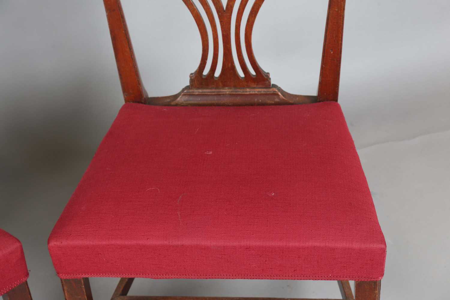 A pair of George III Chippendale period mahogany dining chairs with pierced splat backs and - Image 7 of 12