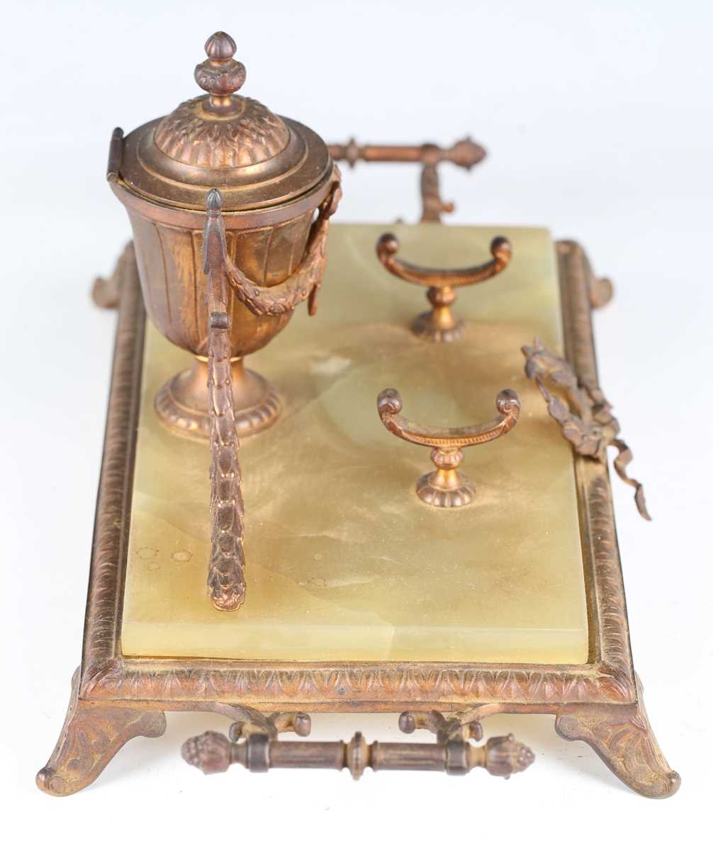 An early 20th century onyx and gilt metal inkstand of Neoclassical design, width 33cm, together with - Image 10 of 18