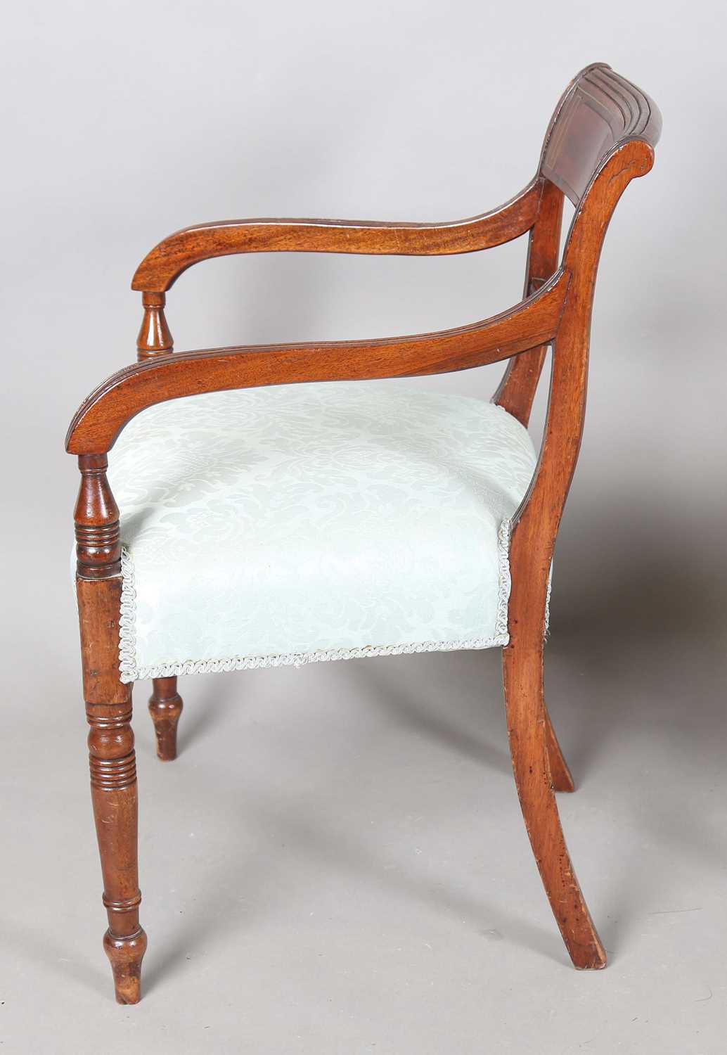 A set of eight Regency mahogany and brass inlaid bar back dining chairs, comprising two carvers, - Image 11 of 17