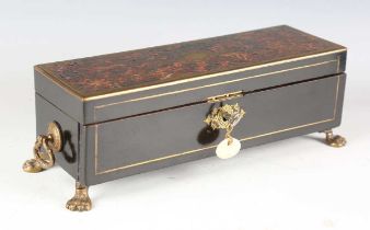 A 19th century French ebonized and boulle glove box, the hinged lid with tortoiseshell and brass