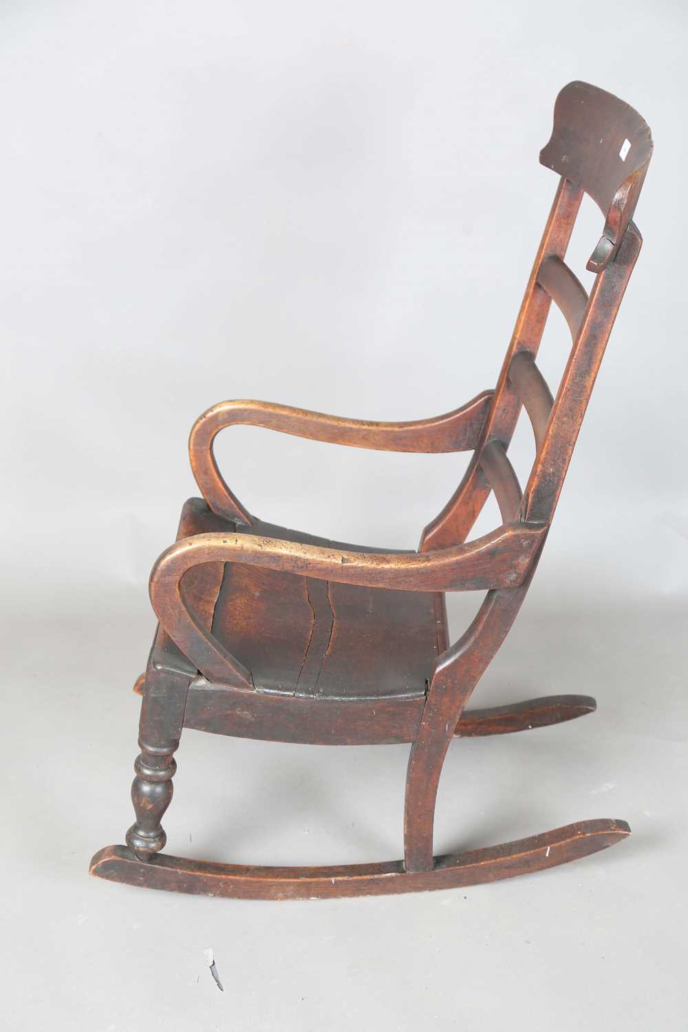A Victorian provincial mahogany rocking armchair with ladder back and solid seat, height 104cm, - Image 8 of 9
