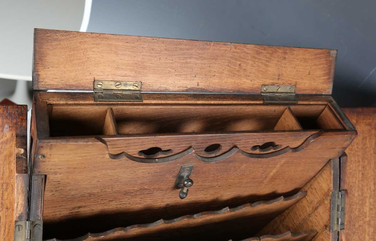 A late Victorian oak slope-front stationery box, carved with leaves and flowers, height 37cm, - Image 5 of 16