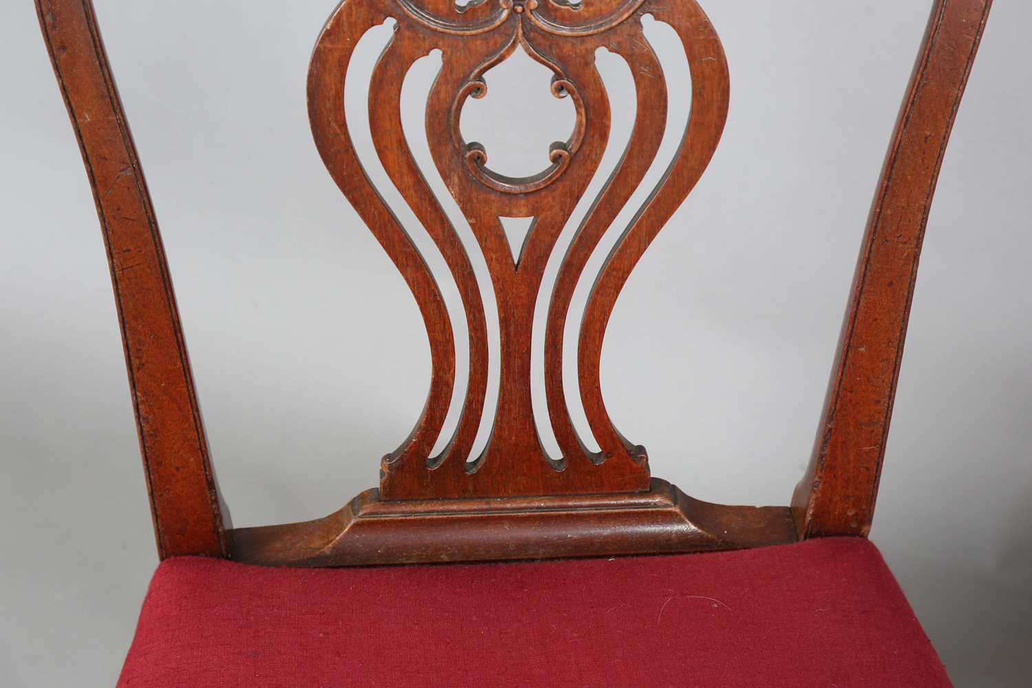 A pair of George III Chippendale period mahogany dining chairs with pierced splat backs and - Image 3 of 12