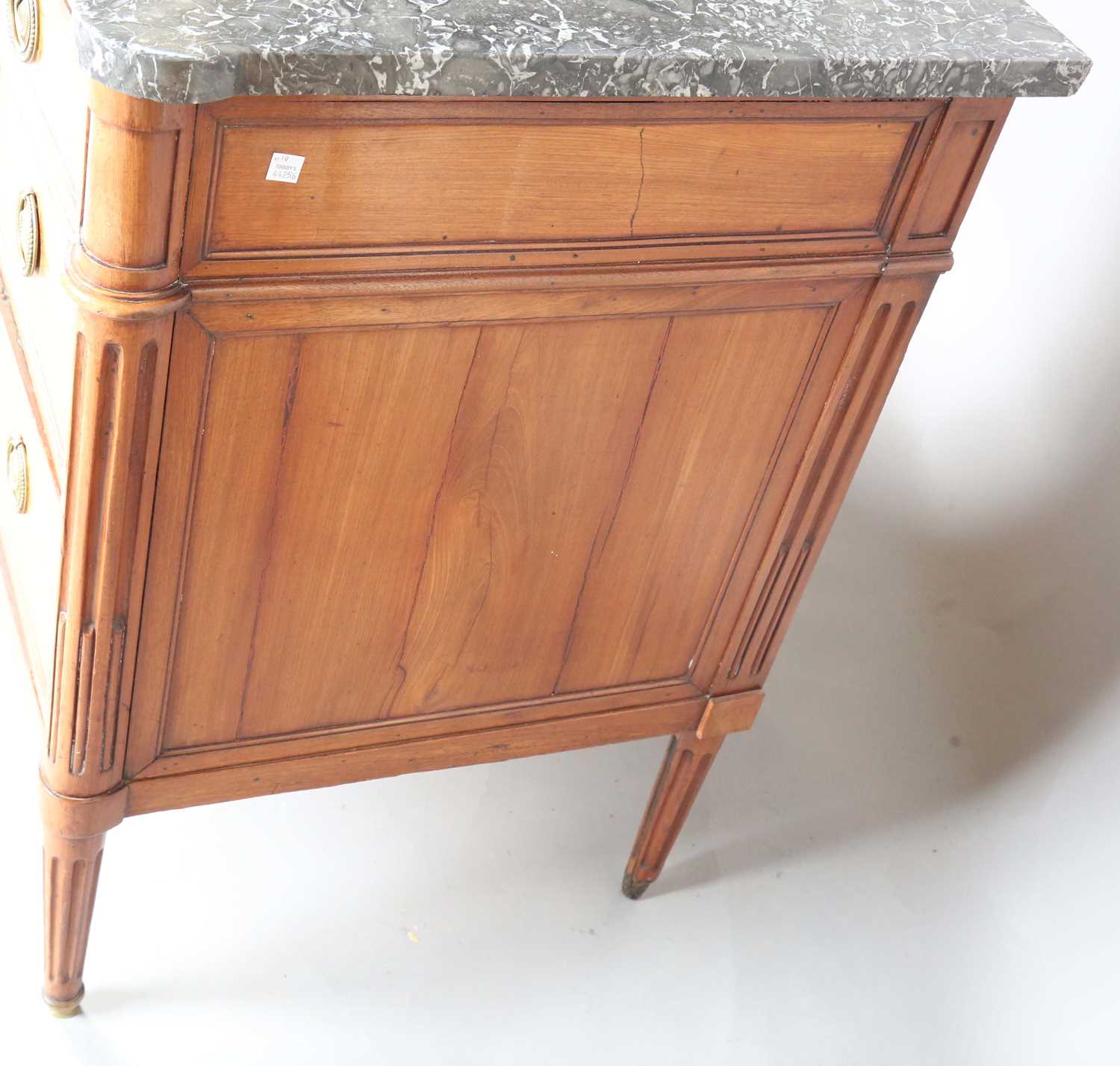 A late 18th century French Louis XVI period fruitwood five-drawer commode with a dark grey marble - Image 8 of 8