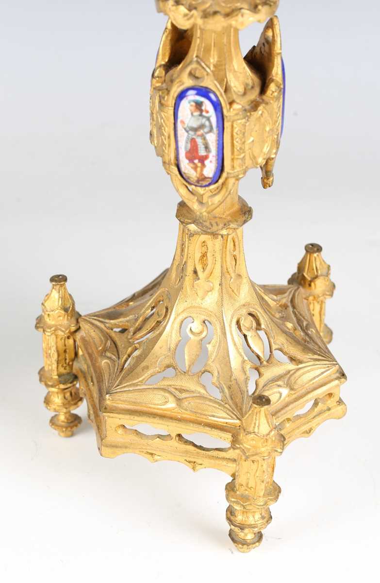 A pair of late 19th century French Gothic Revival cast ormolu four-light candelabra, each stem - Image 9 of 15