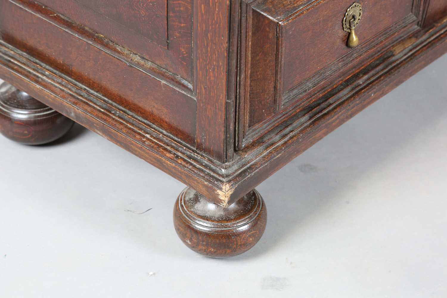 A William and Mary oak chest of two short and three long drawers, all with deep geometric - Image 4 of 8