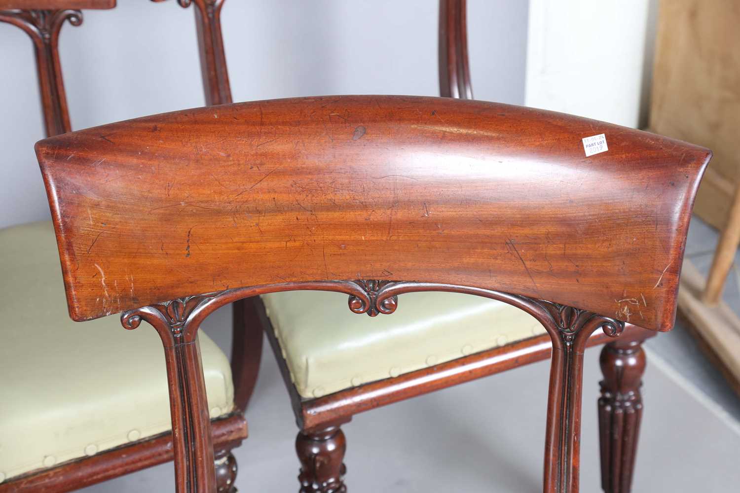 A set of six William IV mahogany bar back dining chairs with tulip cusp and reeded tapering legs, - Image 2 of 9