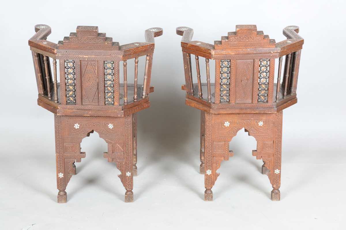 A pair of late 19th/early 20th century Middle Eastern hardwood and mother-of-pearl inlaid tub back - Image 15 of 16