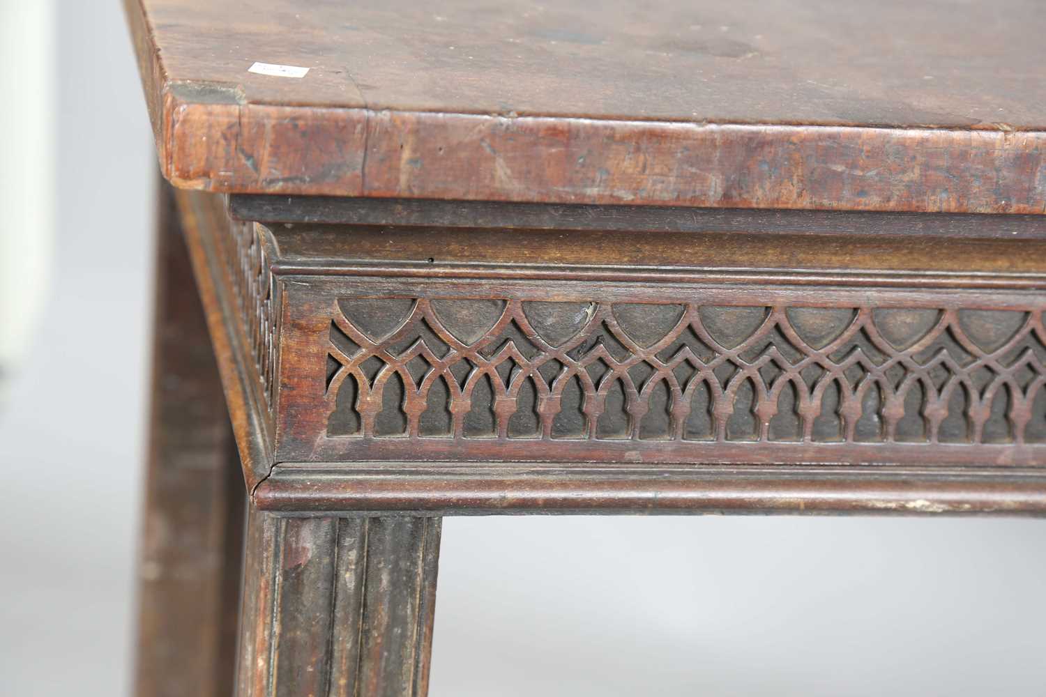 A George III mahogany serving table, the crossbanded top above a blind fretwork frieze, on channel - Image 2 of 10