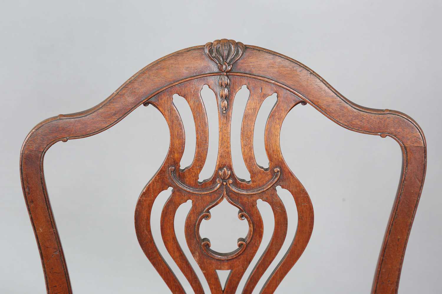 A pair of George III Chippendale period mahogany dining chairs with pierced splat backs and - Image 2 of 12