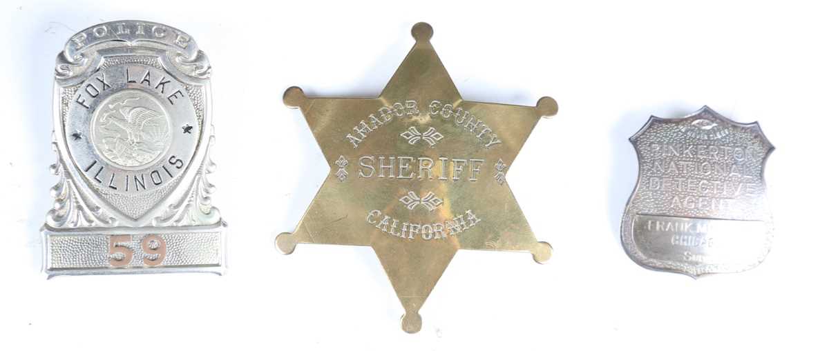 A group of American police badges, comprising a Pinkerton National Detective Agent badge, a Fox Lake - Image 2 of 8