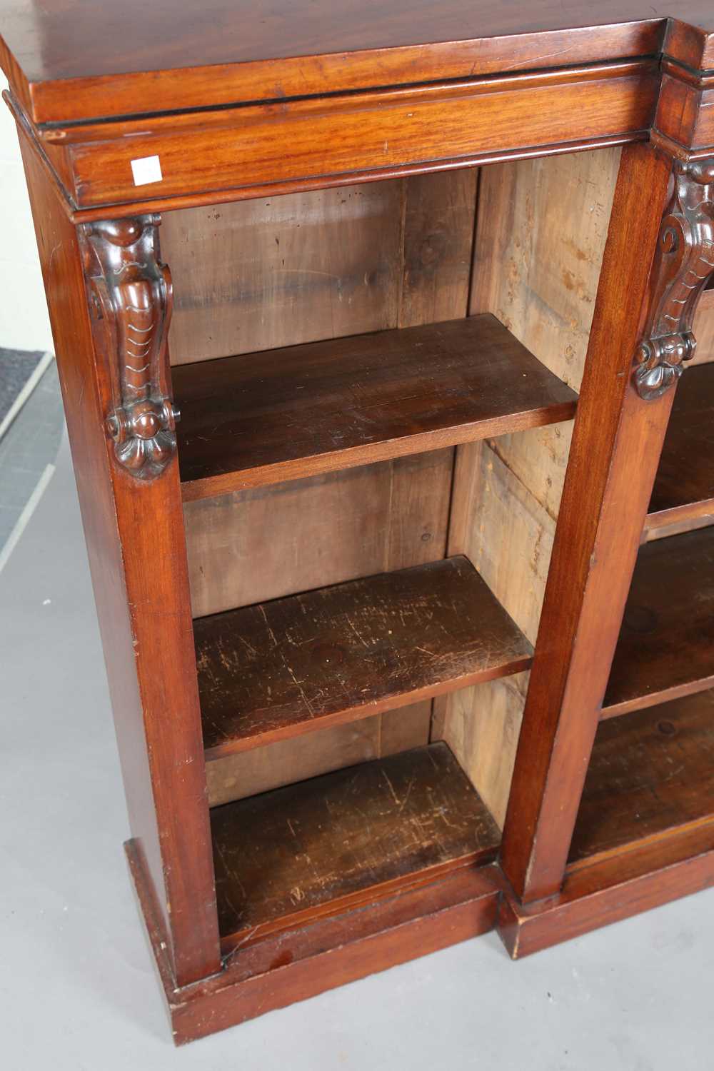 A Victorian mahogany breakfront three-section open bookcase, on a plinth base, height 118cm, width - Image 5 of 11