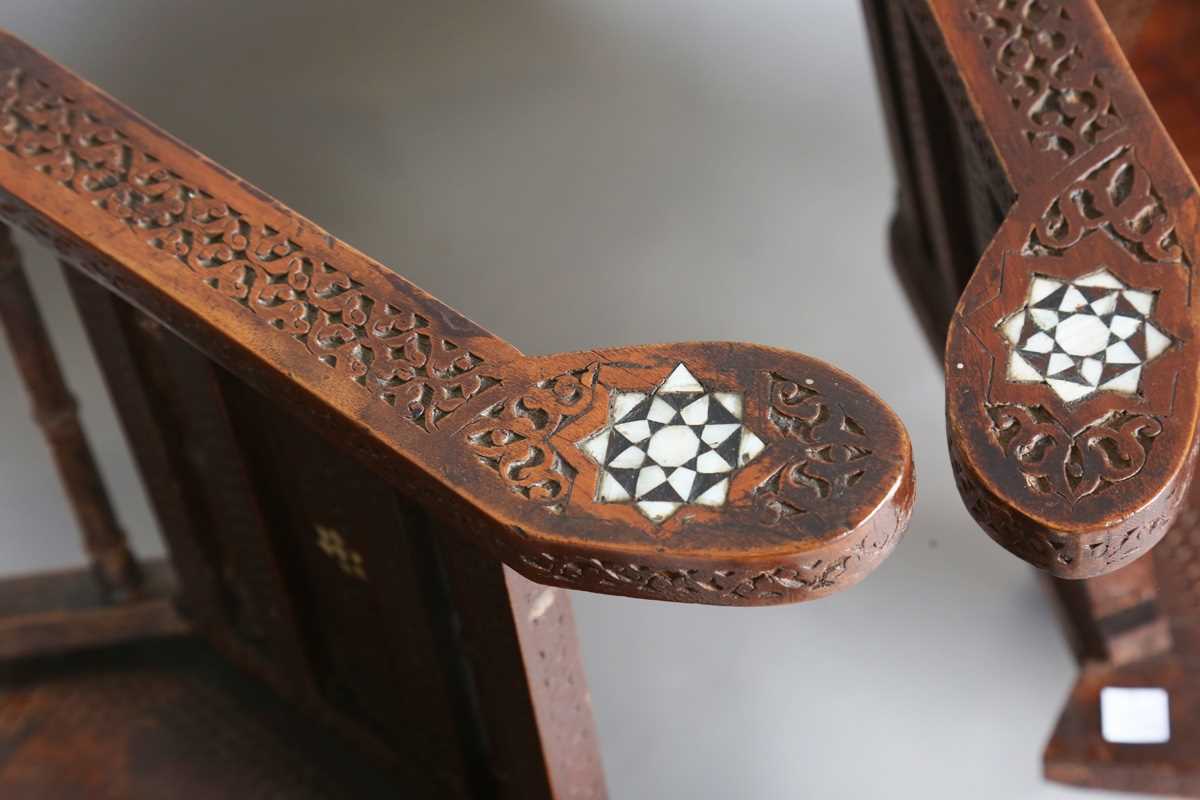 A pair of late 19th/early 20th century Middle Eastern hardwood and mother-of-pearl inlaid tub back - Image 5 of 16