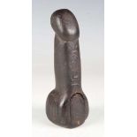 A rare late 18th century hardwood novelty snuff box, modelled as a phallus, inscribed to shaft 'J.T.