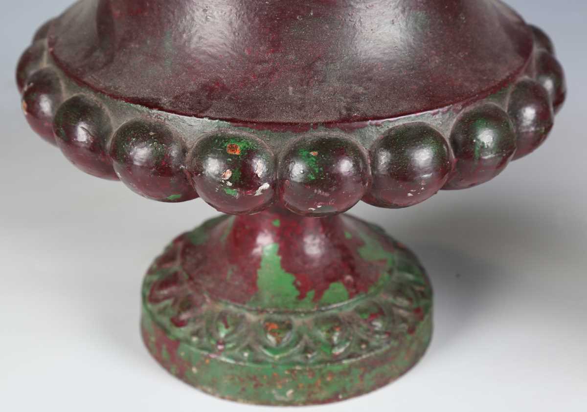 A late Victorian painted cast iron garden urn of half-reeded campana form, height 32cm, together - Image 3 of 10