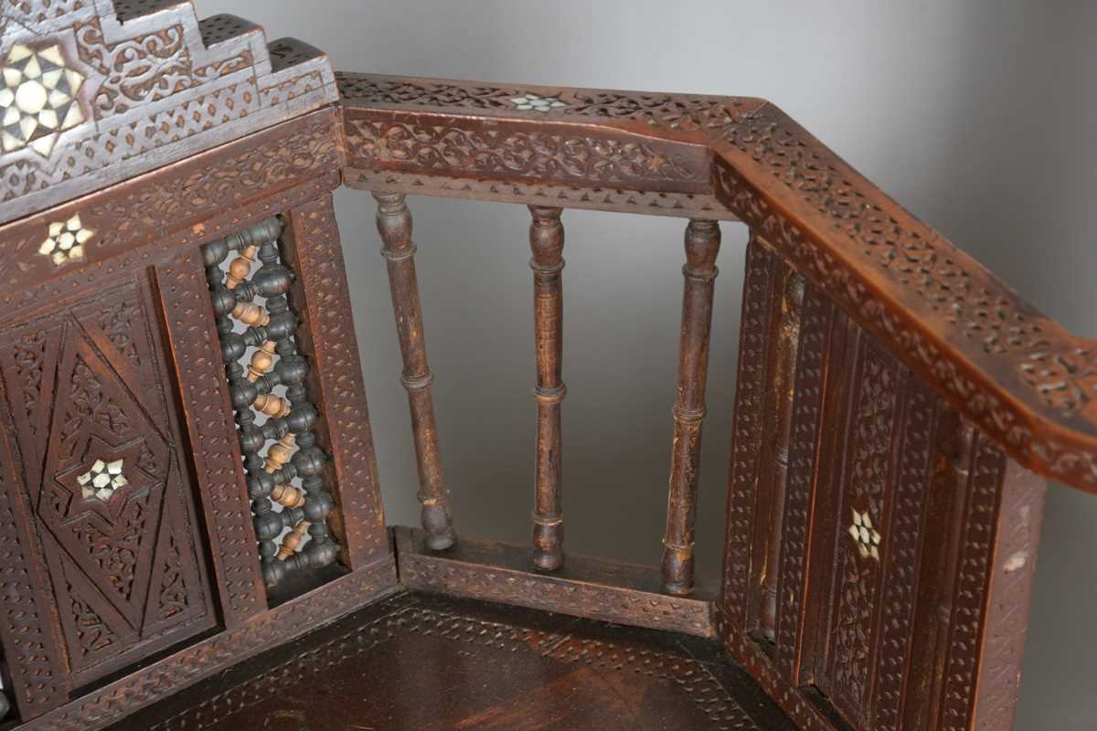 A pair of late 19th/early 20th century Middle Eastern hardwood and mother-of-pearl inlaid tub back - Image 3 of 16