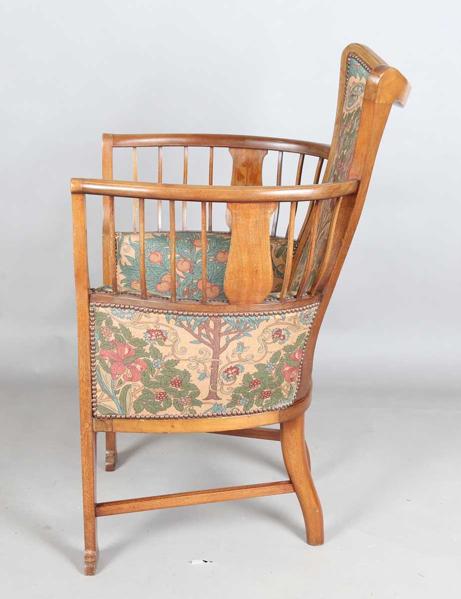 An Edwardian Arts and Crafts mahogany framed armchair, in the manner of G.M. Ellwood and possibly - Image 13 of 14