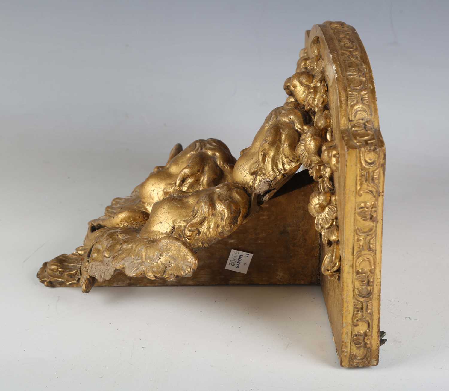 A late 19th century composition wall bracket with a triple cherub mask support, height 23cm, width - Image 7 of 10