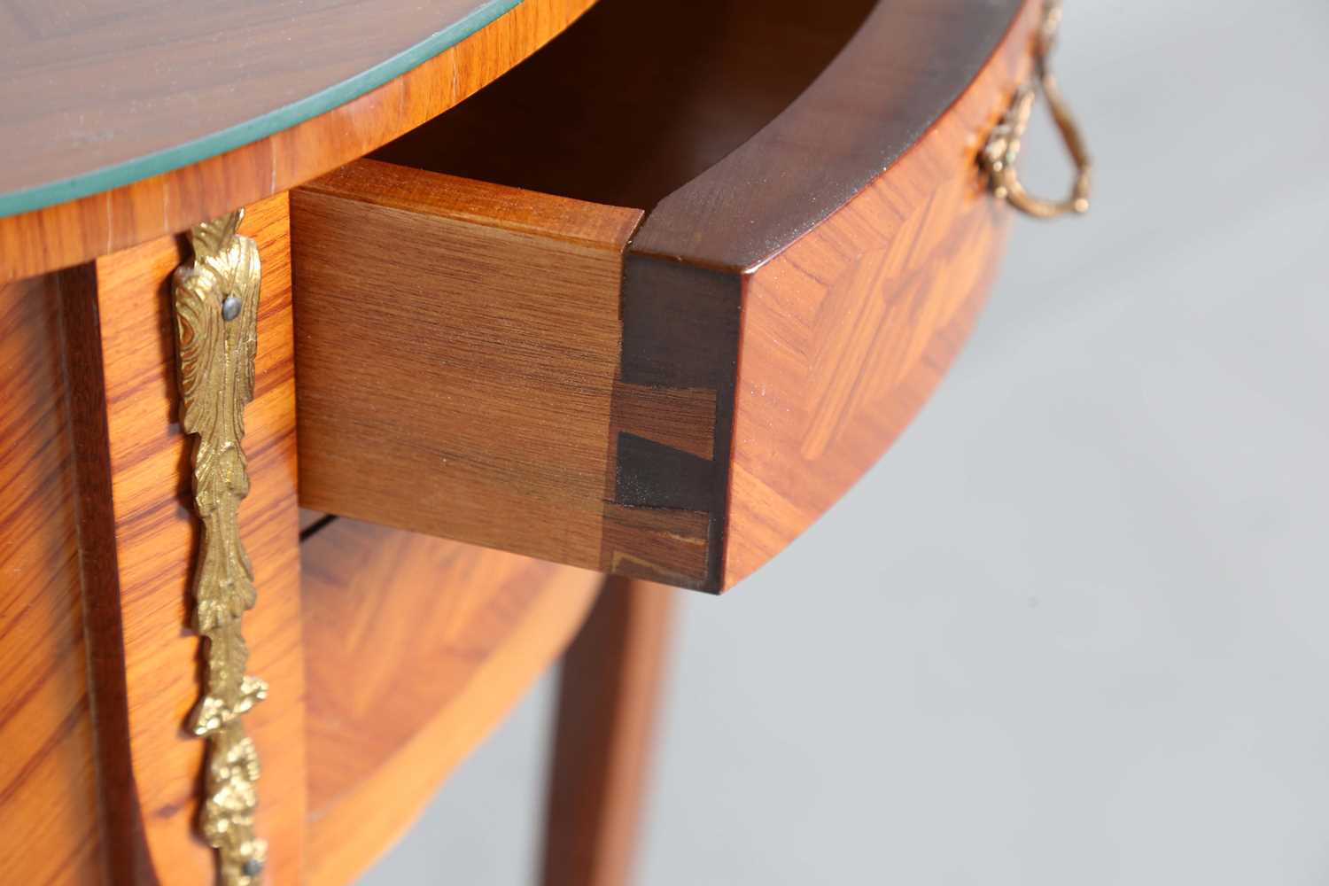 A late 20th century French kingwood and gilt metal mounted oval bedside table, height 65cm, width - Image 4 of 8