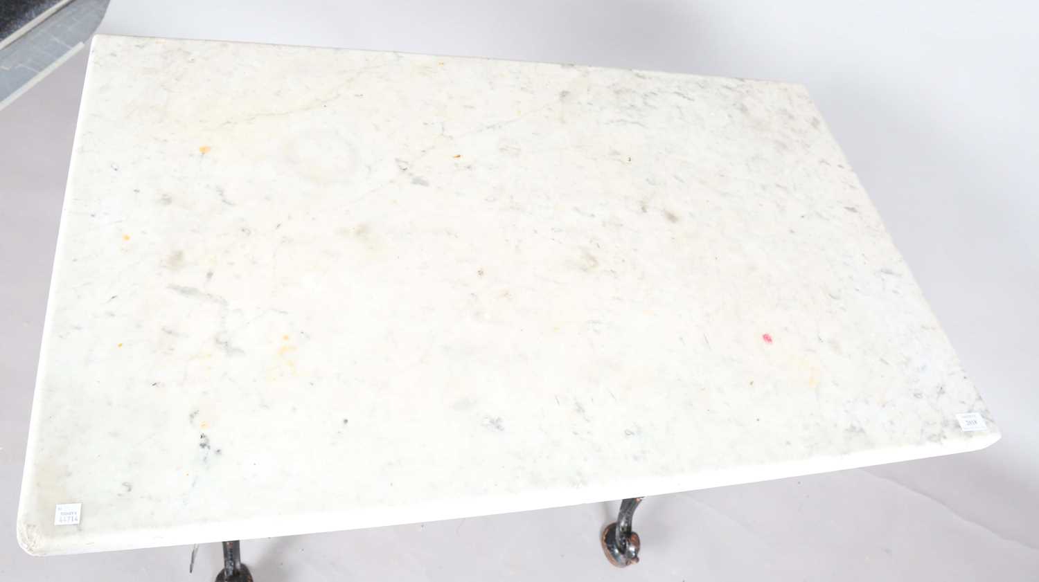 A late 19th century cast iron bistro table with a rectangular white marble top, height 76cm, - Image 2 of 8