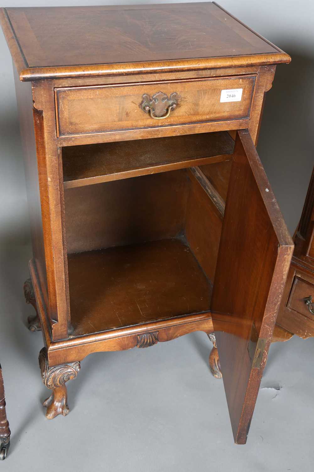 A mid-20th century Queen Anne style walnut bedside cabinet, height 79cm, width 43cm, depth 31cm, - Image 4 of 12