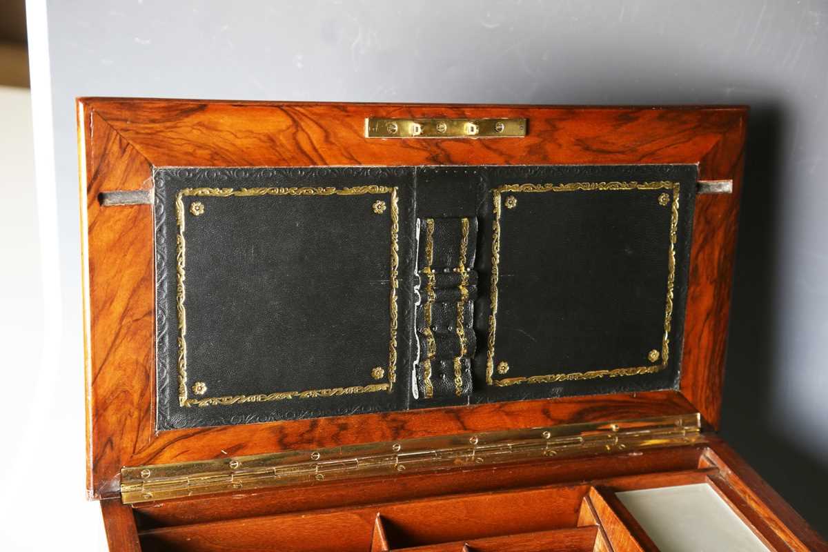 A Victorian burr walnut stationery cabinet writing box by Parkins & Gotto of London, the hinged - Image 3 of 16