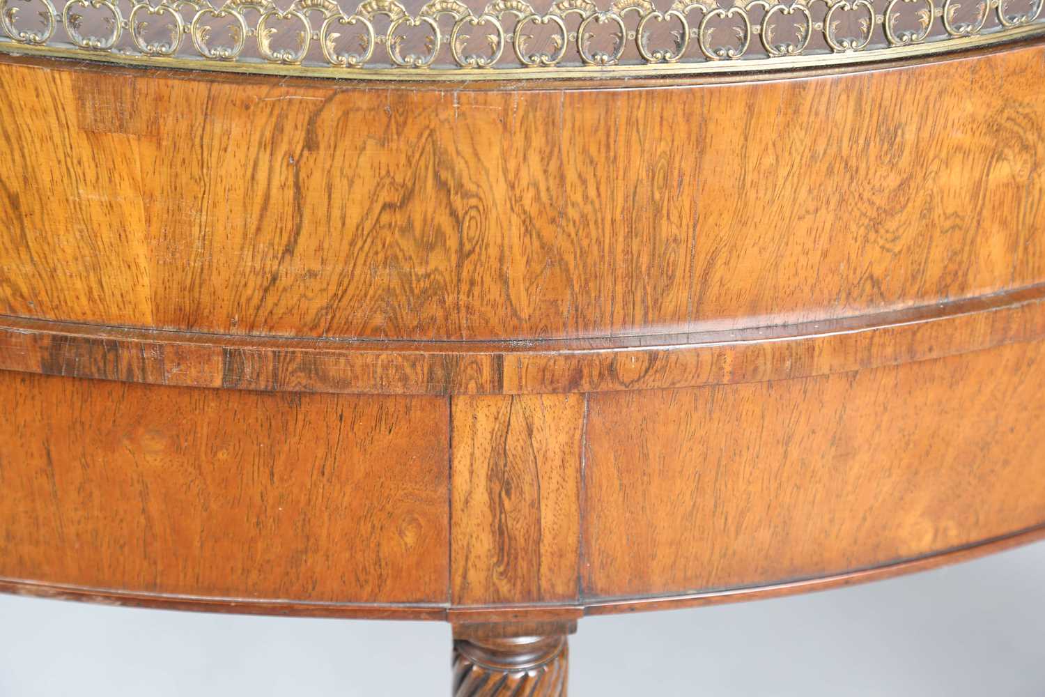 A 20th century reproduction walnut Carlton House style demi-lune desk, the gallery back with gilt - Image 14 of 15
