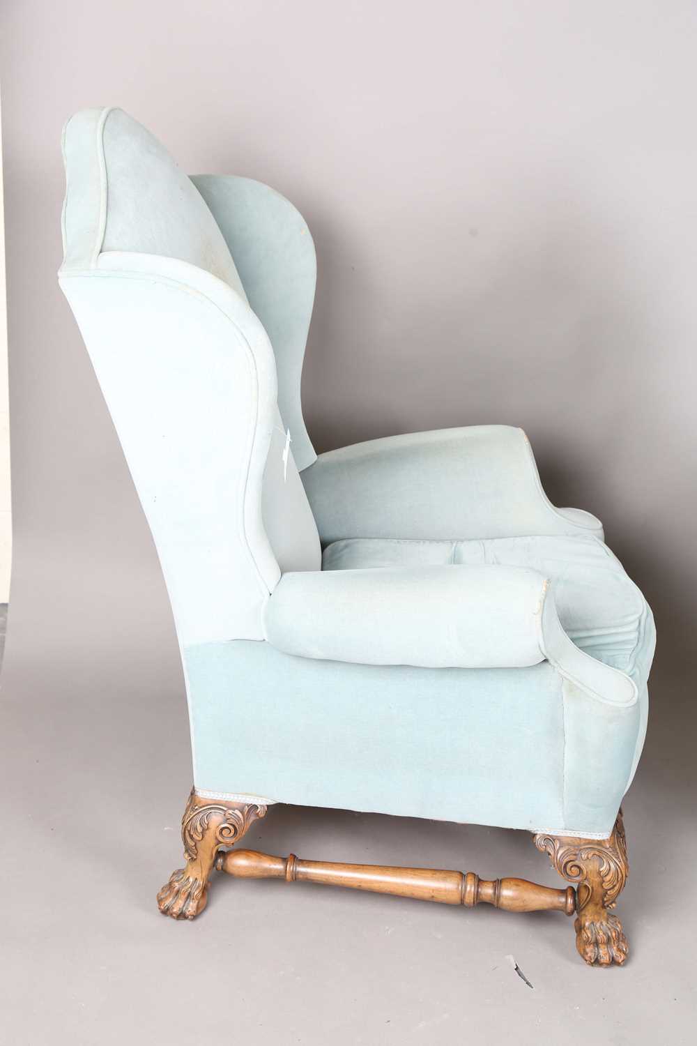 A pair of early 20th century Baroque Revival lady's and gentleman's armchairs, both raised on carved - Image 11 of 17