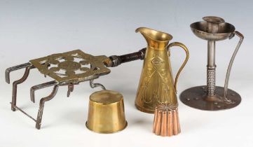 A small group of metalware, comprising a Goberg chamberstick, height 20cm, a Sankey & Sons brass