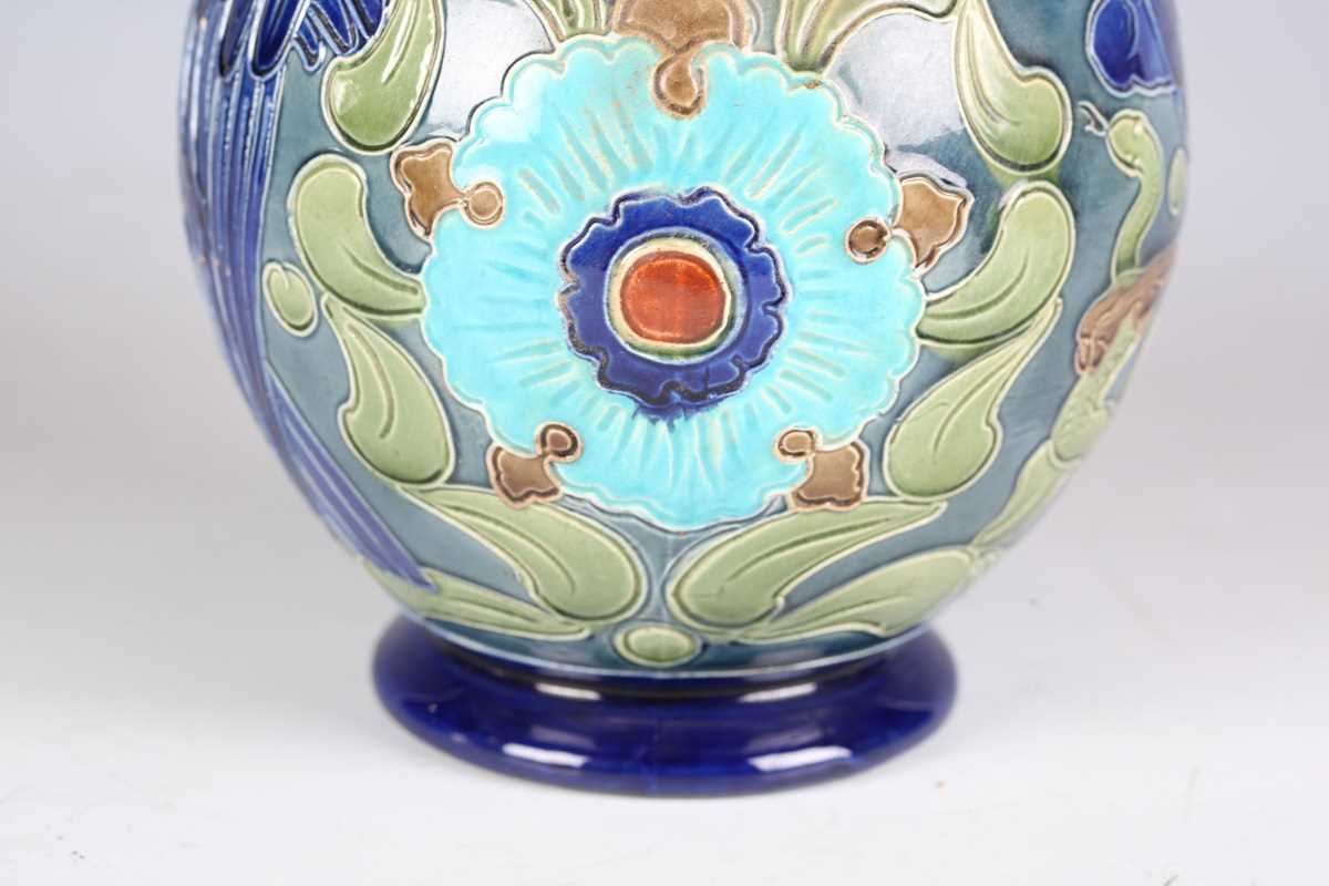 A Burmantofts Faience pottery twin-handled vase, circa 1900, the bulbous body decorated with - Image 9 of 12