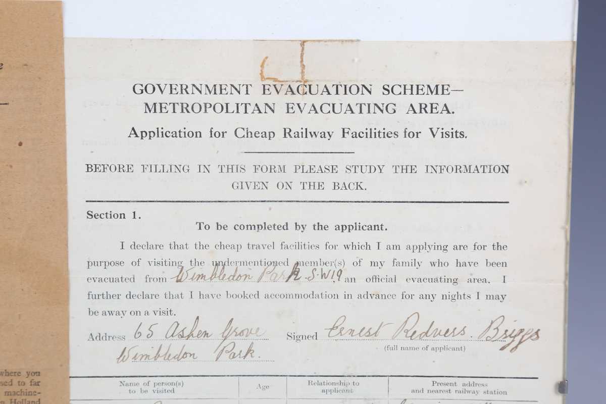 A 'Government Evacuation Scheme - Application for Cheap Railway Facilities for Visits' for Ernest - Image 4 of 5