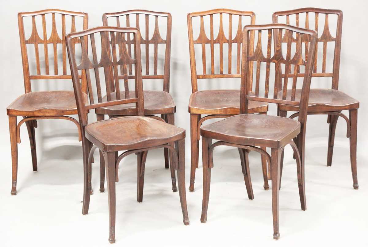 A set of six early 20th century Austrian bentwood chairs, designed by Gustav Siegel for Jacob &