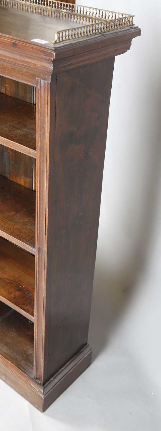 An Edwardian walnut two-section open bookcase with a brass three-quarter gallery, on a plinth - Image 11 of 11