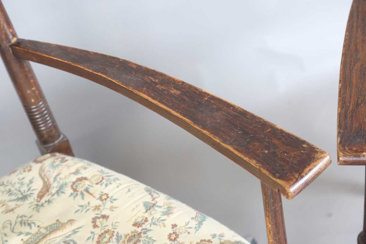 A pair of early 20th century Arts and Crafts oak and ash framed elbow chairs, in the manner of - Image 4 of 12