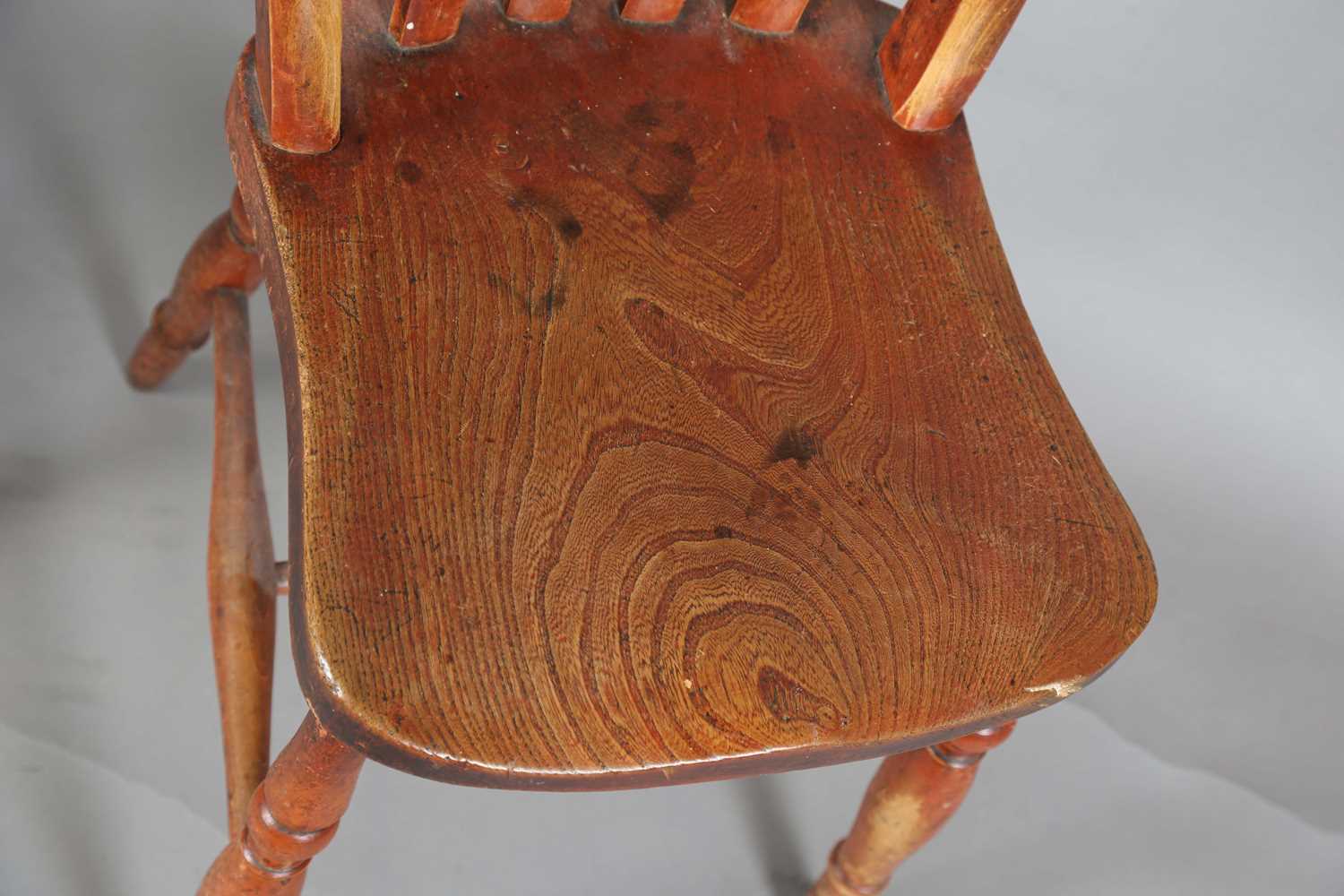 A set of four late 19th century ash and beech comb back kitchen chairs, height 89cm, width 47cm, - Image 8 of 12