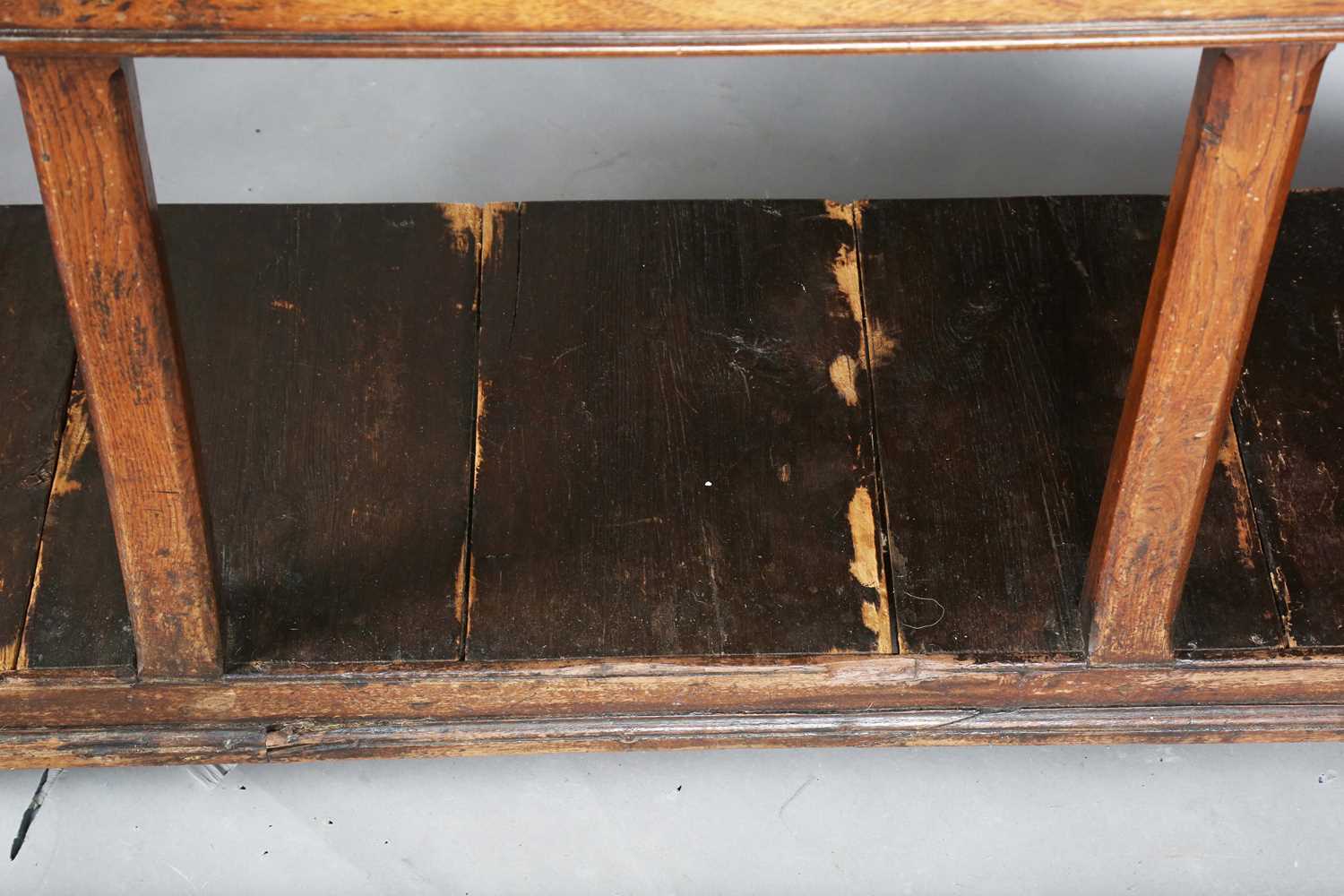 A George III provincial mahogany dresser, the plate rack above three drawers and chamfered - Image 7 of 13