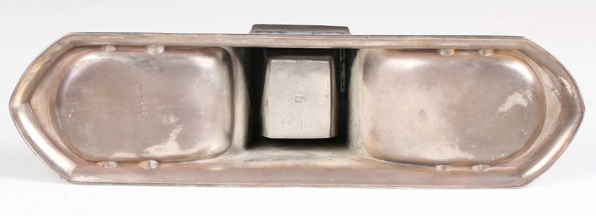 An early 20th century WMF plated inkstand, width 33.5cm, together with another similar inkstand. - Image 9 of 11