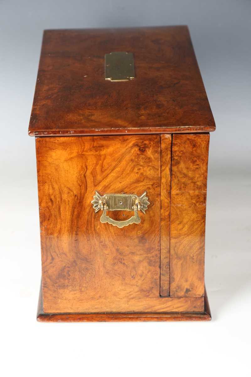 A Victorian burr walnut stationery cabinet writing box by Parkins & Gotto of London, the hinged - Image 13 of 16