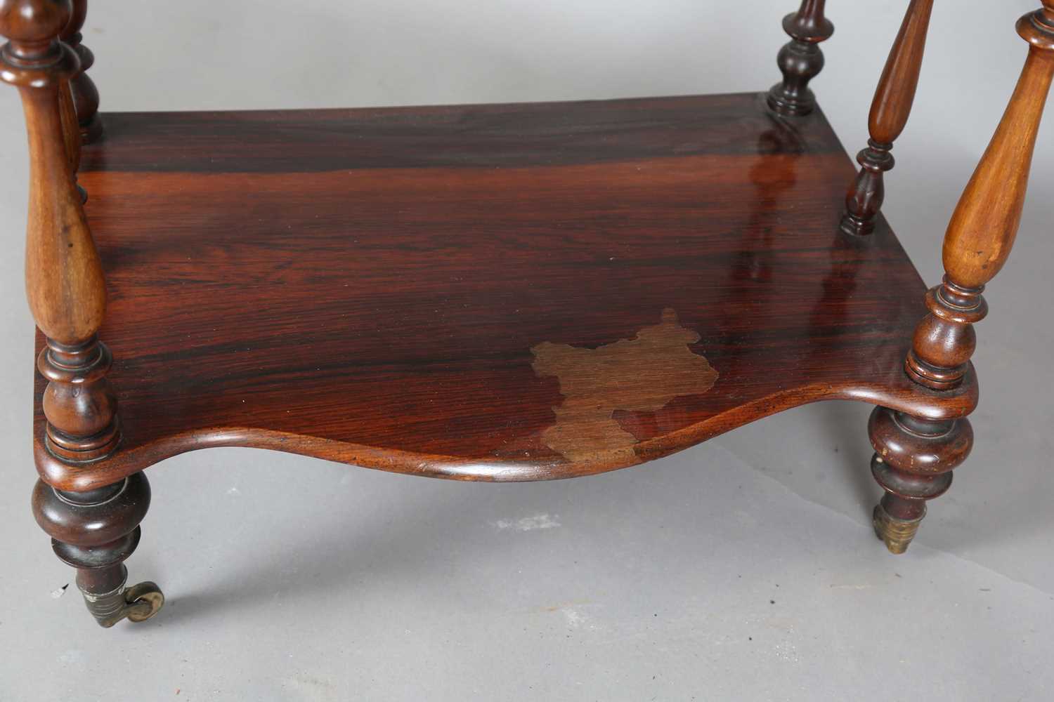 A Victorian rosewood serpentine-fronted four-tier whatnot, height 125cm, width 56cm, depth 36cm. - Image 7 of 12