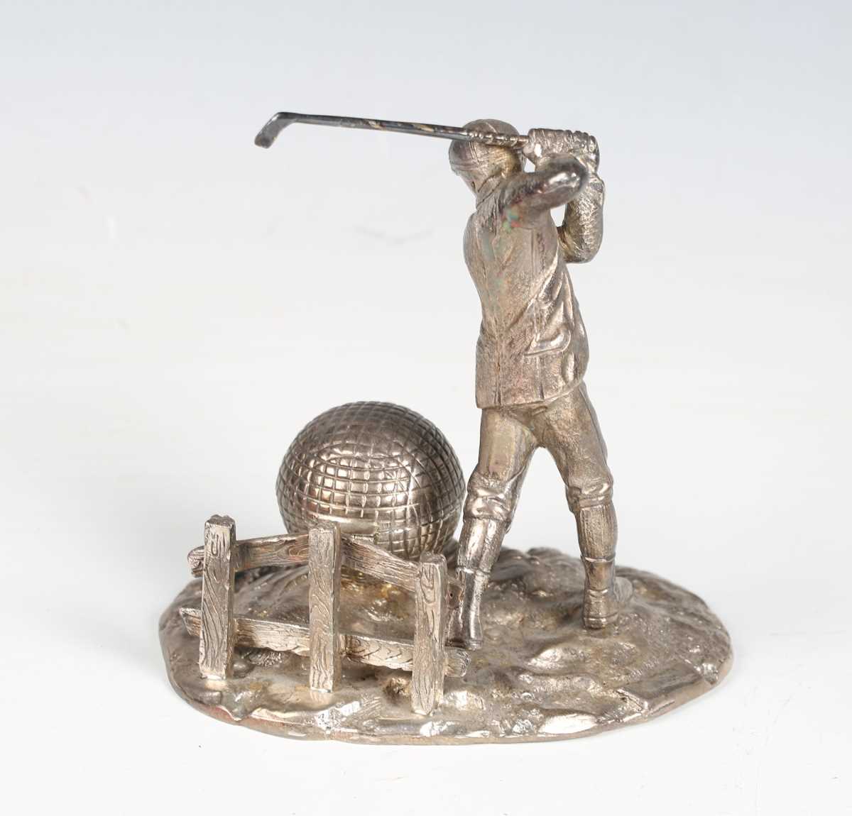 A 20th century plated cast metal novelty inkwell in the form of a golfer in full swing, height 13cm, - Image 7 of 12