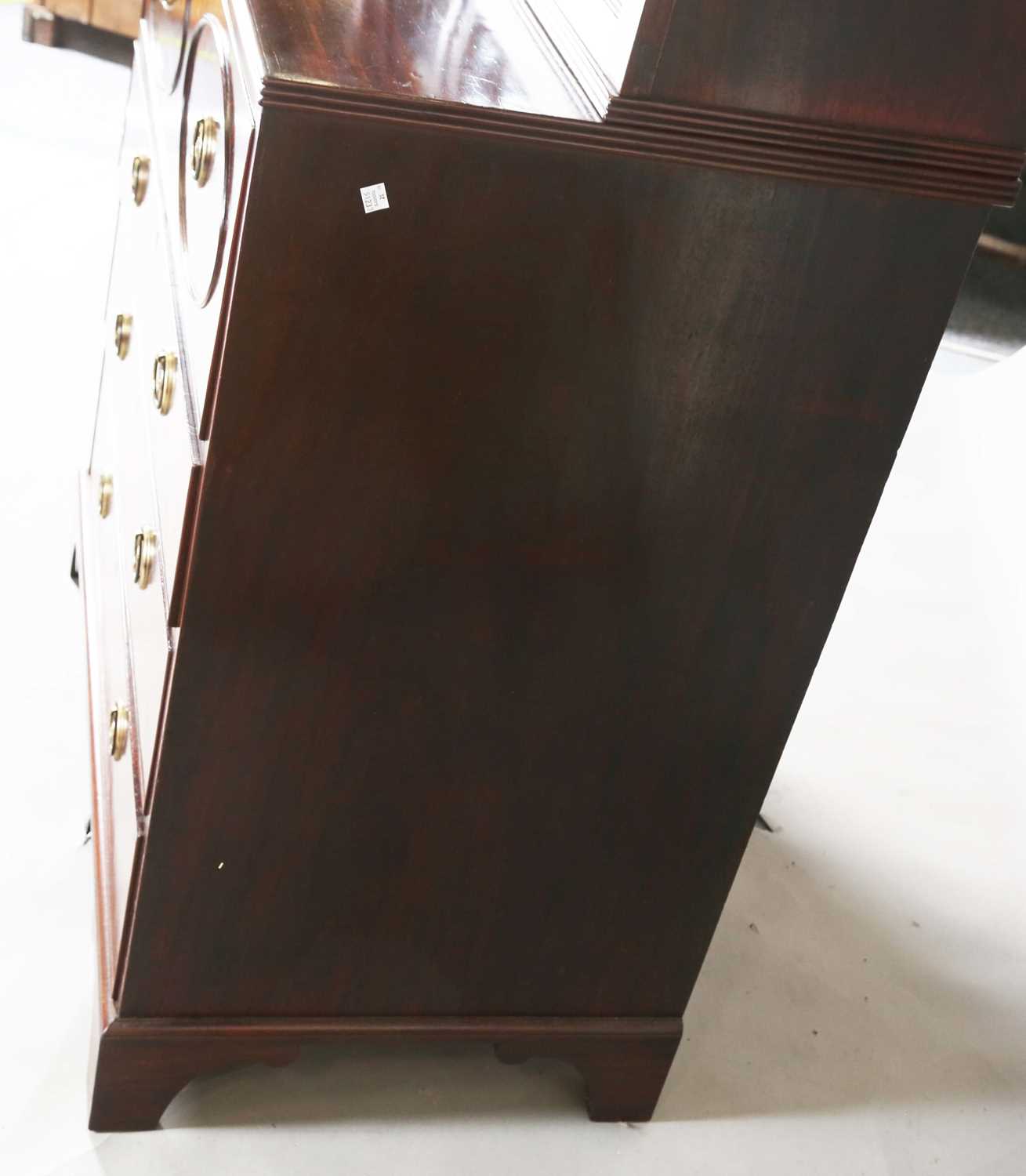 A good George III figured mahogany narrow secrétaire bookcase cabinet, the glazed top above a - Image 12 of 12