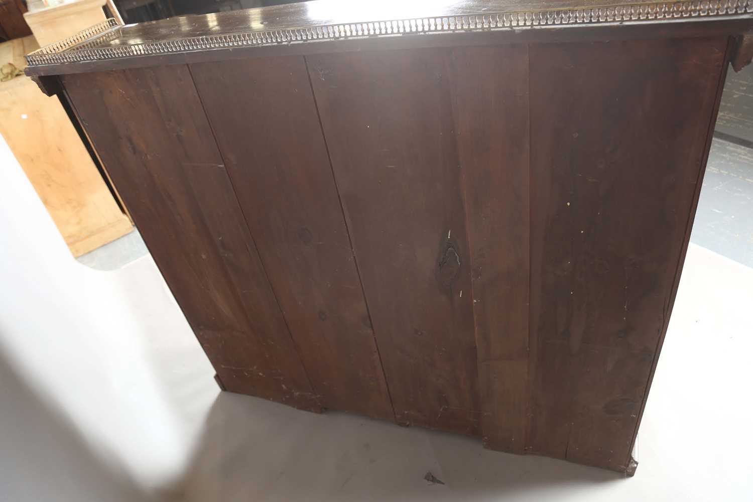 An Edwardian walnut two-section open bookcase with a brass three-quarter gallery, on a plinth - Image 10 of 11