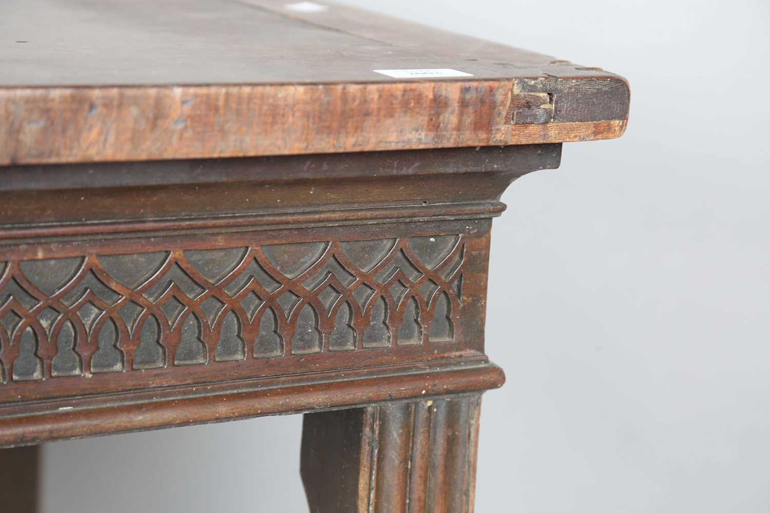 A George III mahogany serving table, the crossbanded top above a blind fretwork frieze, on channel - Image 4 of 10