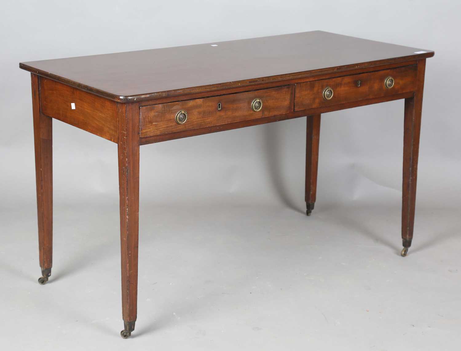 A George III and later side table, fitted with two frieze drawers, height 71cm, width 121cm, depth