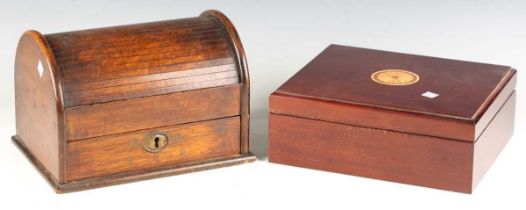 An early 20th century oak tambour roll-top cigar box, width 29cm, together with a modern cigar