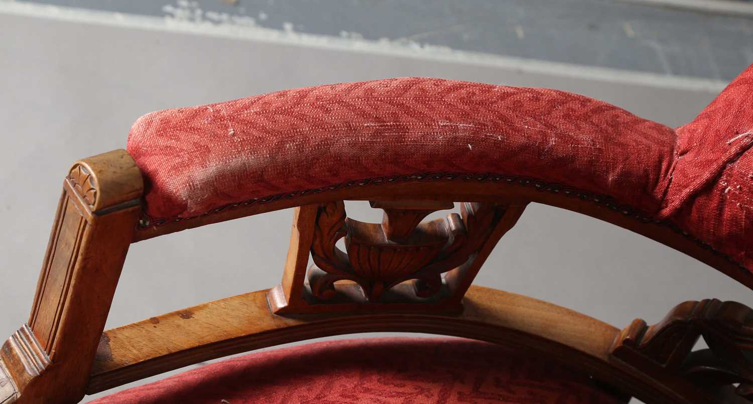 A pair of late Victorian Aesthetic Movement walnut framed tub back salon chairs, height 75cm, - Image 10 of 12