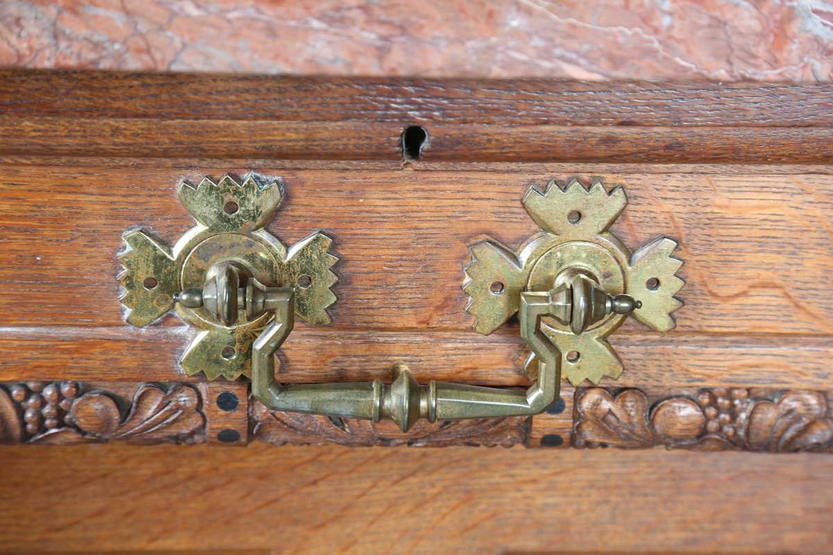 A pair of late Victorian Aesthetic Movement oak cabinets, in the manner of Charles Bevan, the - Image 3 of 16