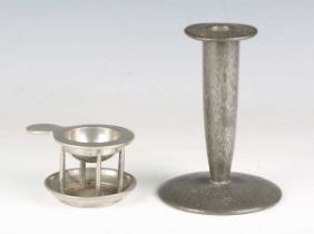 A Liberty & Co 'Tudric' pewter tea strainer and stand, model number '01701', maker's marks to